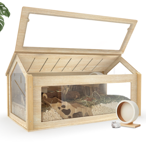 Hamsterkäfig 'Theodore' - Hamstervilla aus Lindenholz und Acrylglas - 100 x 55 x 50cm - Inkl. Hamsterrad
