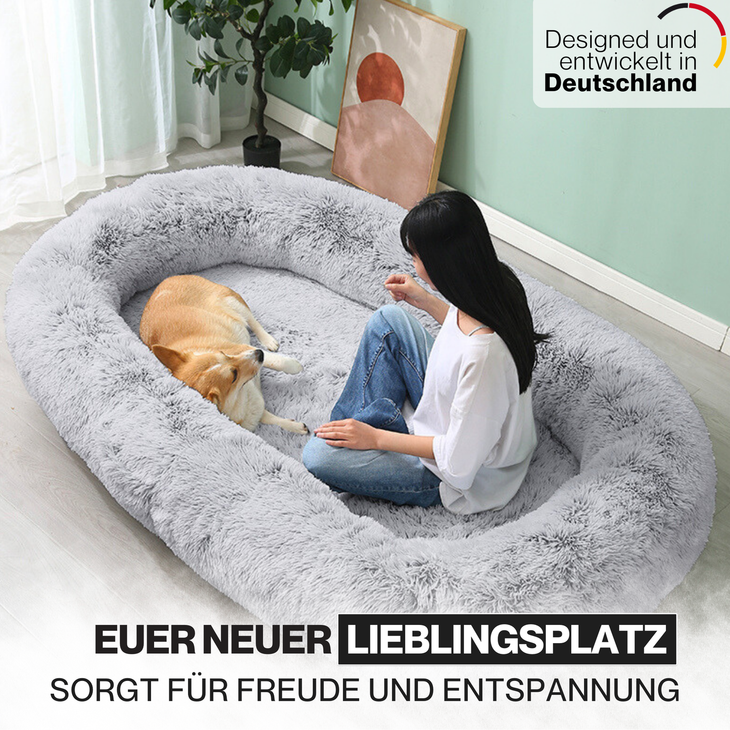 Orthopädisches Hundebett für Menschen "Balu" XXL 190cm inkl. Decke und Kissen