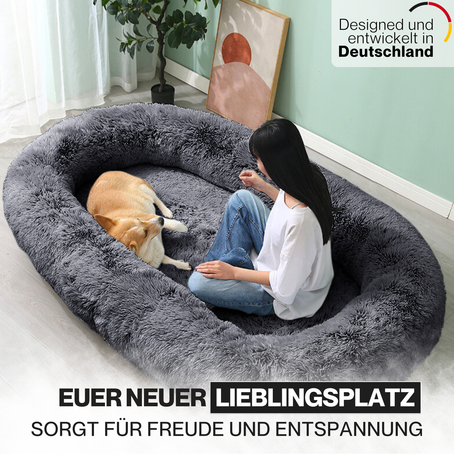 Orthopädisches Hundebett für Menschen "Balu" XXL 190cm inkl. Decke und Kissen