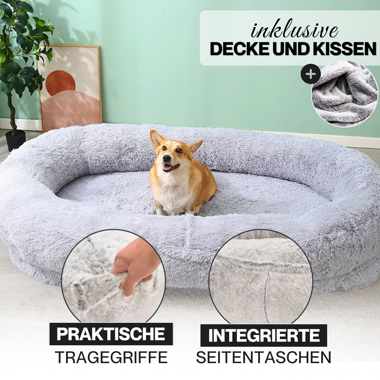 Orthopädisches Hundebett für Menschen "Balu" XXL 190cm inkl. Decke und Kissen